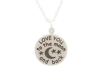 Love you to the moon and back necklace, Gift for Daughter, Womens Sterling silver, Moon and stars, lunar jewelry, Mothers Day Gift