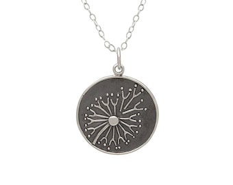 Dandelion necklace, sterling silver womens jewelry, oxidized flower pendant, Mothers Day Gift
