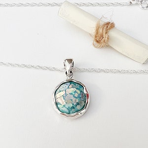 Roman Glass Necklace: Sterling Silver Ancient Glass Charm, Adjustable Chain