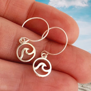 Tiny Wave Earrings, sterling silver jewelry for women, ocean, gift. Choose dangle or post, miniature earrings.