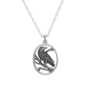 Sterling Silver Raven Pendant Necklace: Gothic Halloween Witchy Jewelry