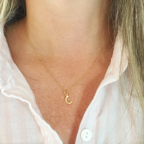 Dainty Crescent Moon Necklace, Womens Tiny 14k gold charm jewelry, girlfriend gift for birthday, gold lunar necklace, mother day gift