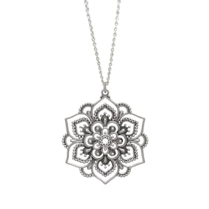 Open Mandala Necklace, large lotus pendant, sterling silver flower statement necklace for women, best friend gift, yoga