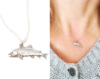 Fisherman Silver fish charm personalized initial hand stamped monogram Fish charm jewelry fishing initial necklace Fish necklace