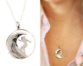 Wave necklace with Surfer Girl, Womens sterling silver jewelry - California wave pendant - Hawaii wanderlust jewelry, summer fashion