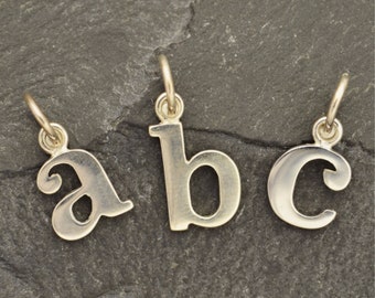 Sterling Silver initial charm add on to your necklace small lowercase letter a b c d e f g h I j k l m n o p q r s t u v w x y z