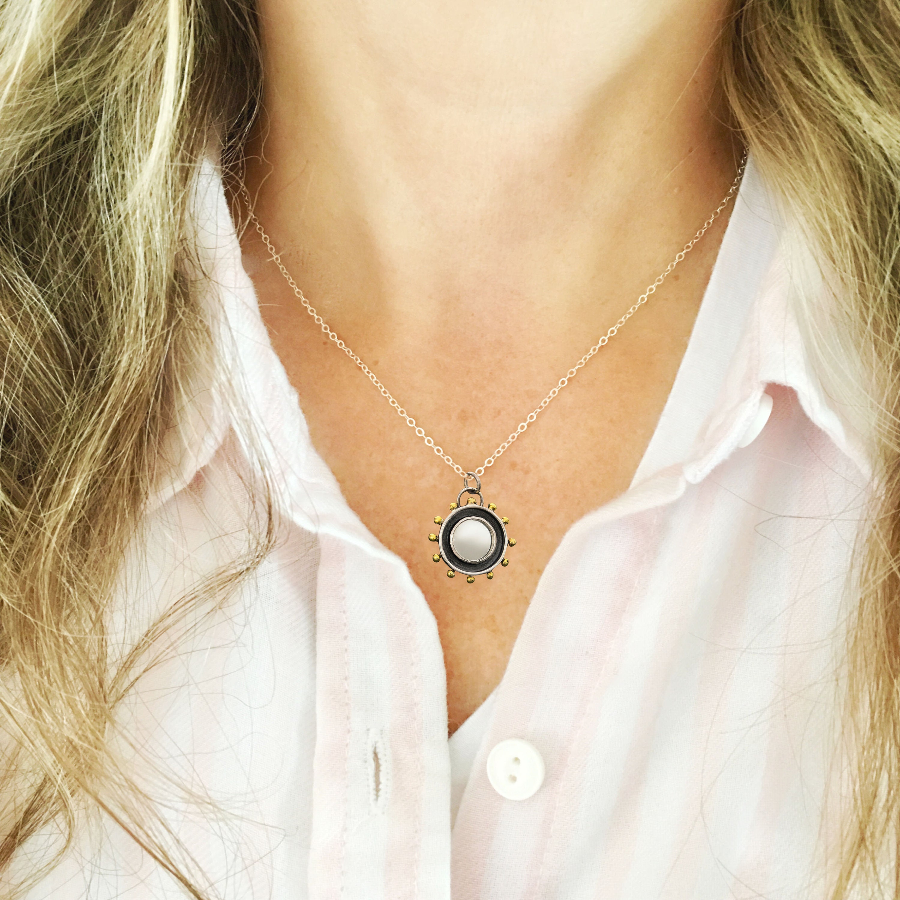 Small Mirror Necklace Sterling Silver Necklace for Woman Etsy