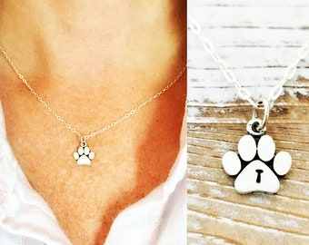 Paw Print Necklace with initial, sterling silver custom charm for dog mom or cat mom gift, personalized jewelry for pet loss, Pet Memorial