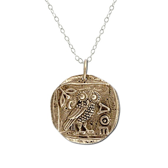Athena Owl Necklace Ancient Greek Coin Reproduction Greek Mythology Symbol  of Wisdom Hibou Chouette - Etsy