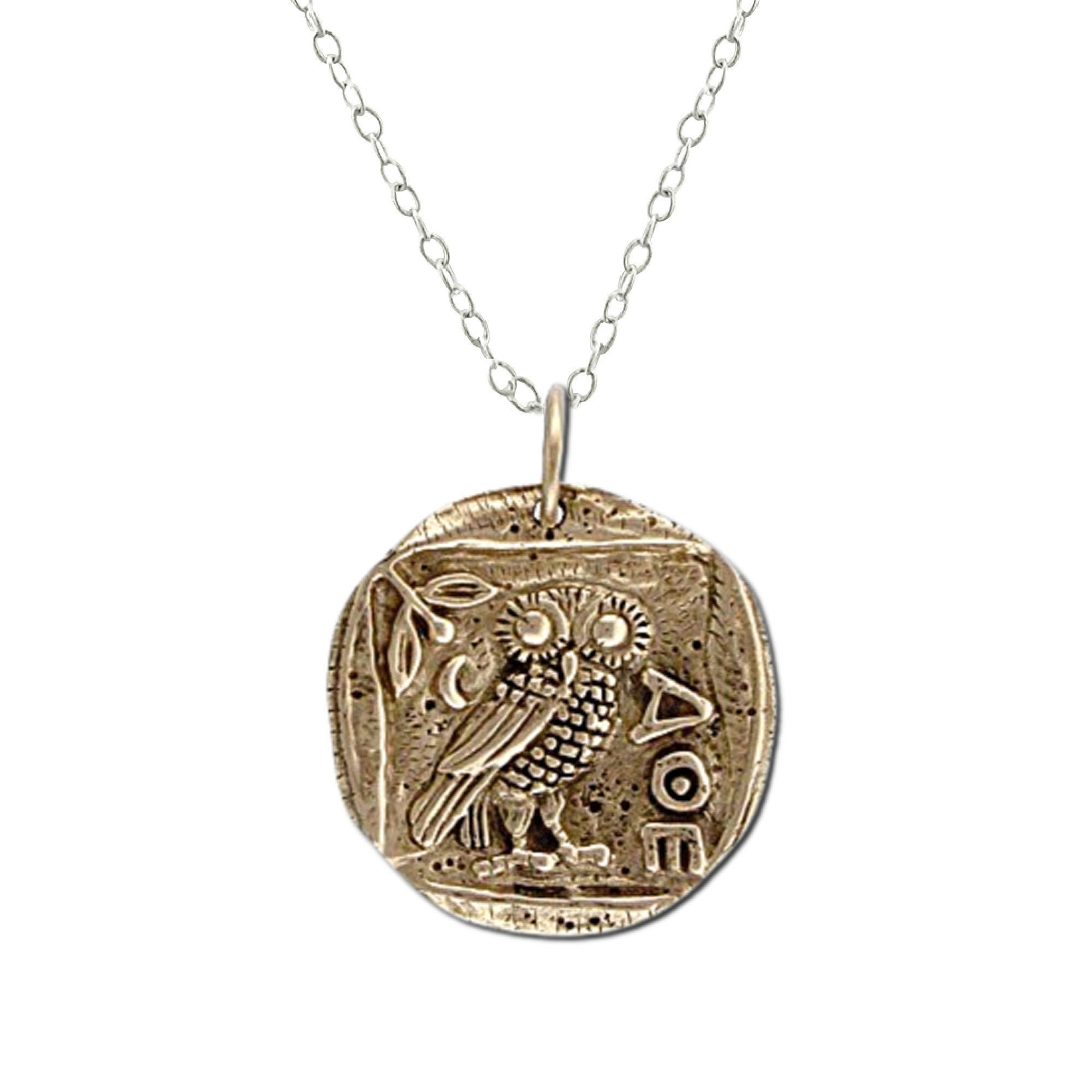 Athena Minerva Owl Coin Shaped Pendent Necklace Unisex 1L