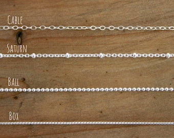 Sterling silver necklace chain - cable, saturn, ball, box, Mens or Women's Chains