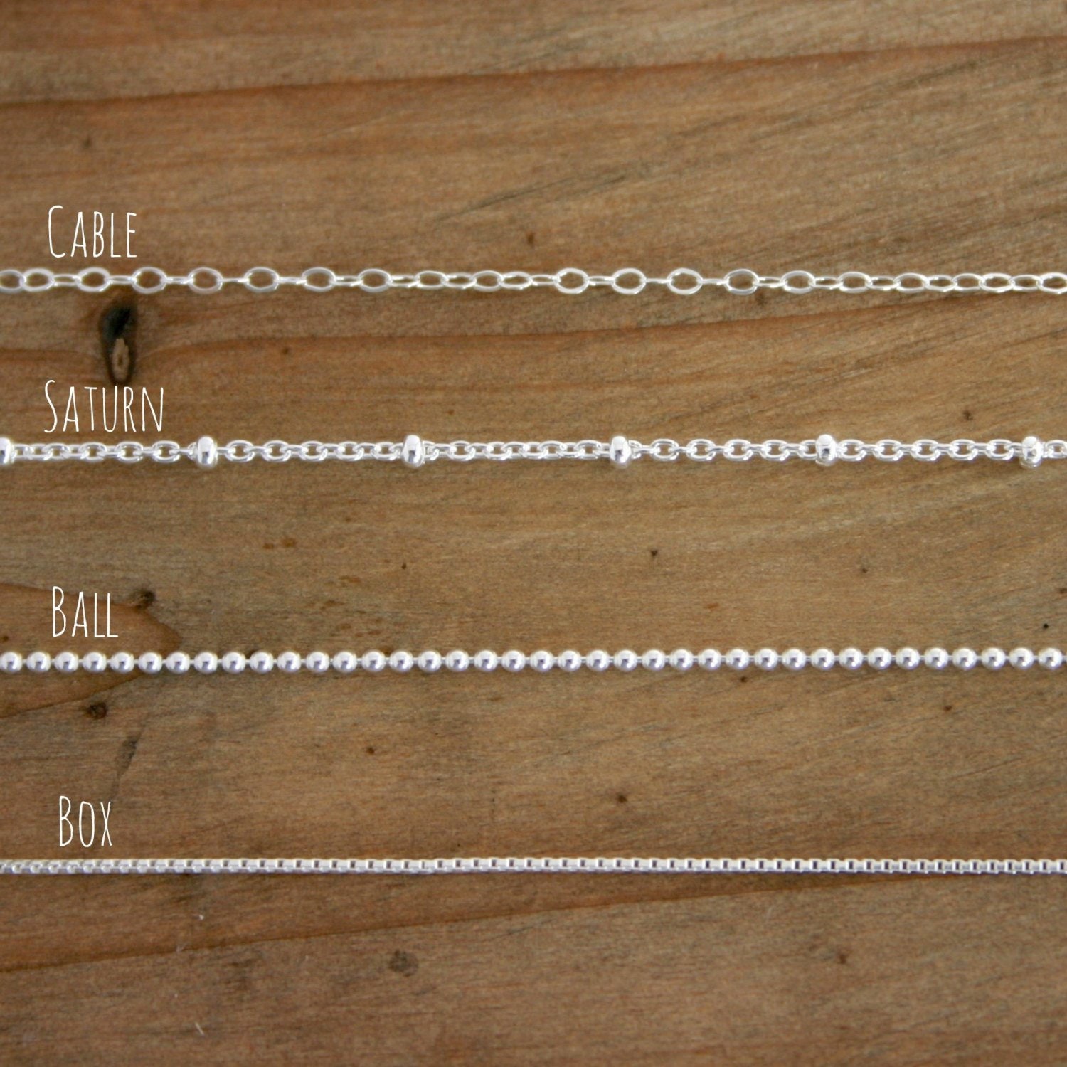 Sterling silver necklace chain - cable, saturn, ball, box