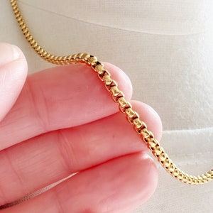 18k Gold Coated Box Chain Necklace: Waterproof Stainless Steel, 3mm Thick