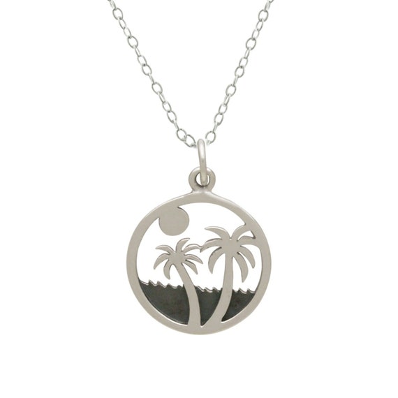 Palm Tree Necklace With Sun or Moon Tropical Beach Vacation