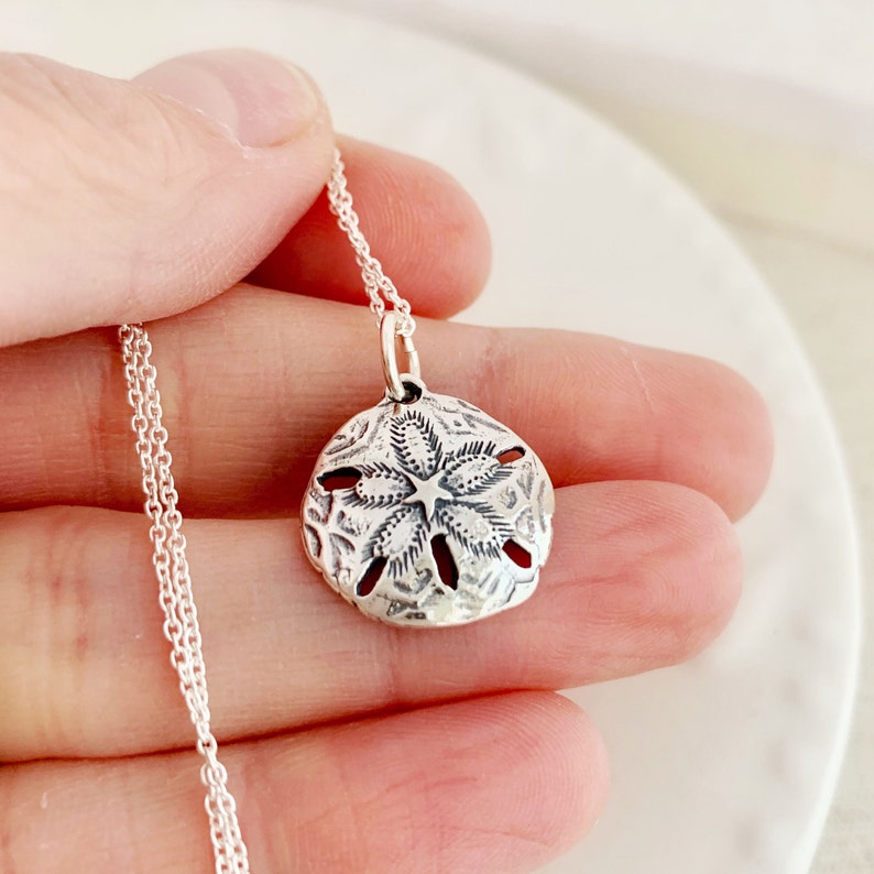 Sand Dollar Necklace sterling silver round charm, gift for best friend, summer beach jewelry image 5