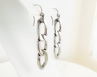 Stainless Steel Chain Earrings, Shiny Long, Womens Everyday Jewelry