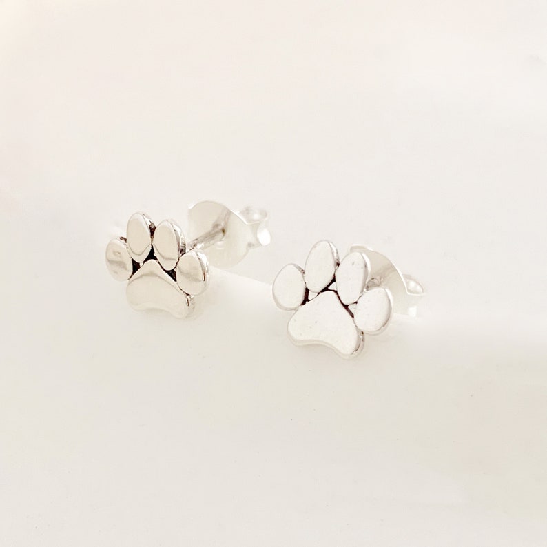 Paw Print Necklace and Earring Set, womens or girls sterling silver jewelry for dog mom or cat mom, gift set image 3