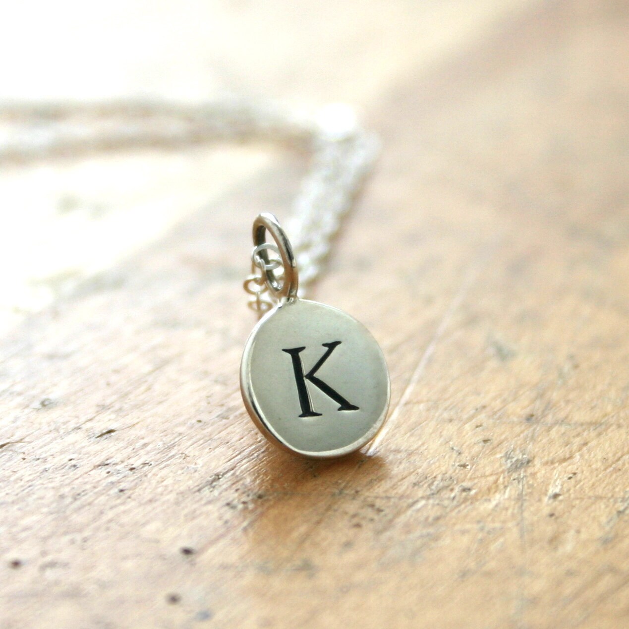 Sterling silver small round initial necklace, womens personalized jew…