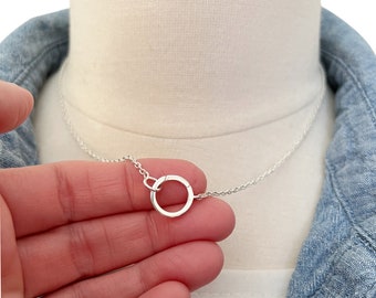 Charm Holder Necklace, Sterling Silver Circle Clasp, Womens Minimalist Jewelry, Push Lock Front Clasp