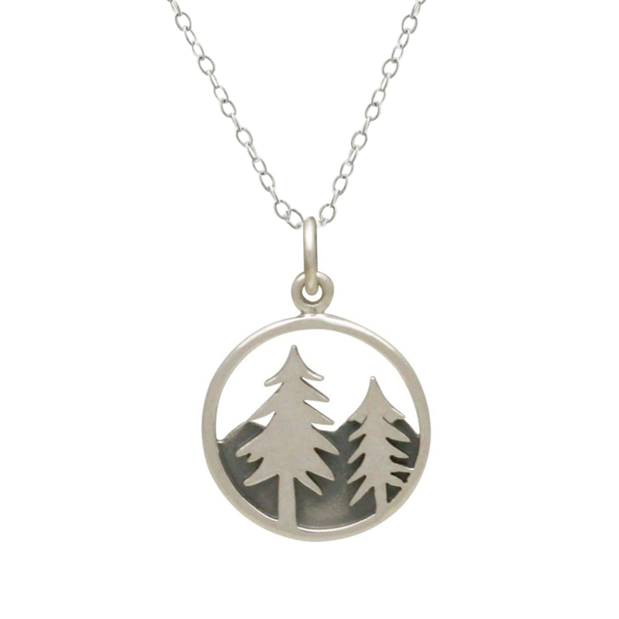 Sterling Silver Pine Tree necklace with Mountain Range, Wanderlust Je…