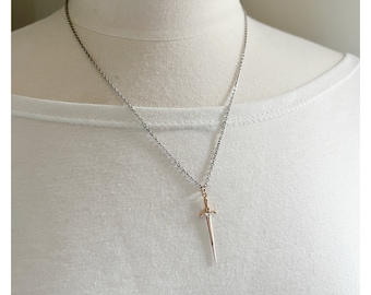Sword Necklace, Sterling Silver Necklace for Women or Men, Dagger, Stainless Steel Chain, Fathers Day Gift
