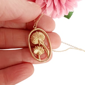 Large Oval Mushroom Necklace, womens jewelry, bronze charm, gold filled chain, great for layering, Birthday Gift for Her, Anniversary