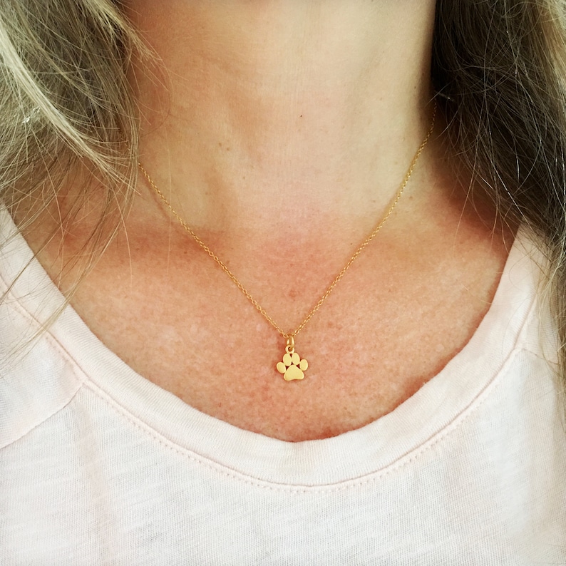 Minimalist Gold Paw Print Charm Necklace Perfect Gift for Pet Lovers, Womens Gold Jewelry, cat mom or dog owner gift, dainty gold necklace image 1