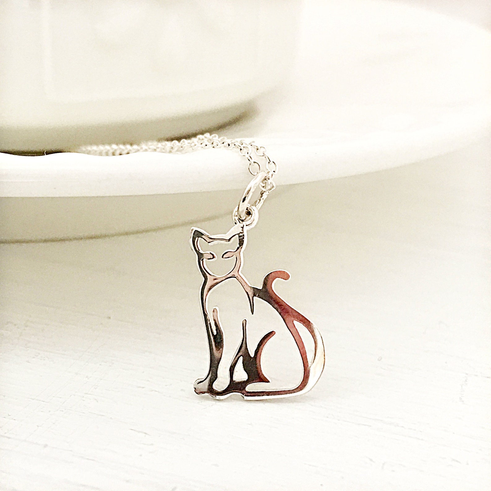 Silver Cat Necklace Sterling Silver necklace for woman or Etsy