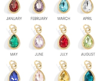 Teardrop Birthstone Charm: Gold Stainless Steel Pendant
