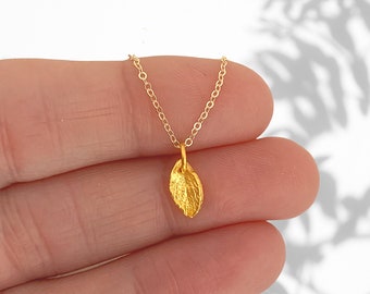 Tiny Gold Leaf Charm Necklace, Womens Jewelry, Gift for Girl or Woman, Dainty