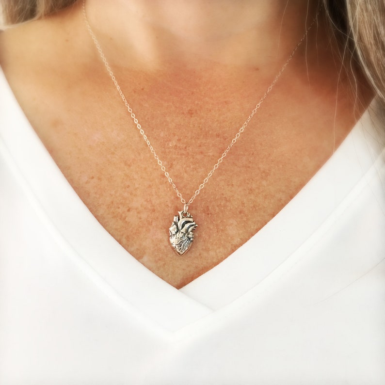 Anatomically Correct Heart Necklace, Anatomical Human Life Like, Sterling Silver Jewelry Womens Gift for doctor or nurse, I Carry Your Heart image 3
