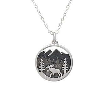 Sterling Silver Womens 1mm Box Chain Moose Couple Partners Dancing Pendant Necklace Sterling Silver Womens 1mm Box Chain Moose Couple Partners Dancing Pendant Necklace
