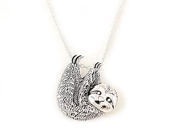 Sloth necklace for women, sloth gifts for her, sterling silver pendant necklace, best friend birthday, slow animal, lazy person