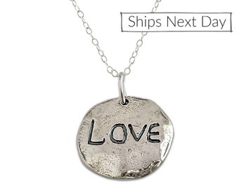 Sterling Silver Love Pendant Necklace, Valentines Day Gifts for Wife or Girlfriend