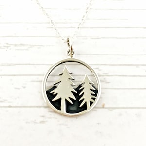 Sterling Silver Pine Tree Necklace With Mountain Range, Wanderlust ...