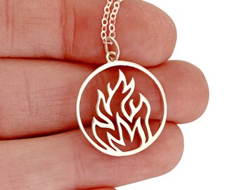 Sterling Silver Fire Flames Necklace for Woman or Man, Gift for Her, Fire Element, Summer Jewelry for Aries, Leo, Sagittarius, four elements
