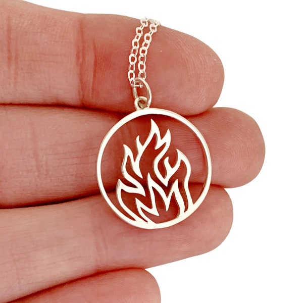 Sterling Silver Fire Flames Necklace for Woman or Man, Gift for Her, Fire Element, Summer Jewelry for Aries, Leo, Sagittarius, four elements