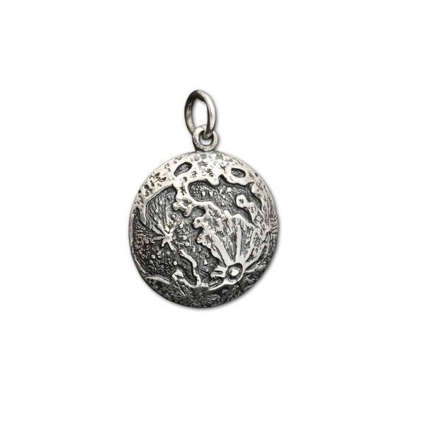 Sterling Silver Detailed Full Moon Charm, 21mm x 15mm