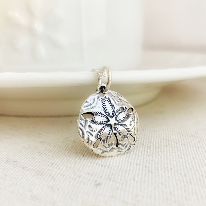 Sand Dollar Necklace sterling silver round charm, gift for best friend, summer beach jewelry image 2