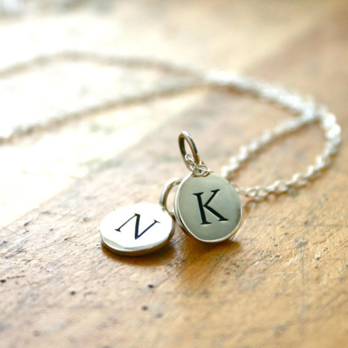 Sterling silver small round initial necklace womens Etsy
