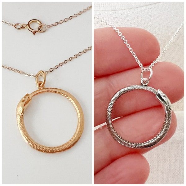 Large Ouroboros Snake Charm Necklace for Men or Women, Serpent Eating Its Own Tail Symbol of Infinity, Graduation Gift, Choose Silver Gold