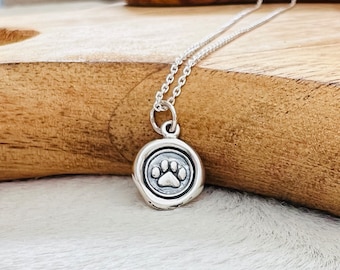 Paw Print Necklace, Set in Round Tag Charm, Womens or Girls Jewelry for dog mom or cat mom, Mothers Day Gift, Teacher Appreciation, Everyday