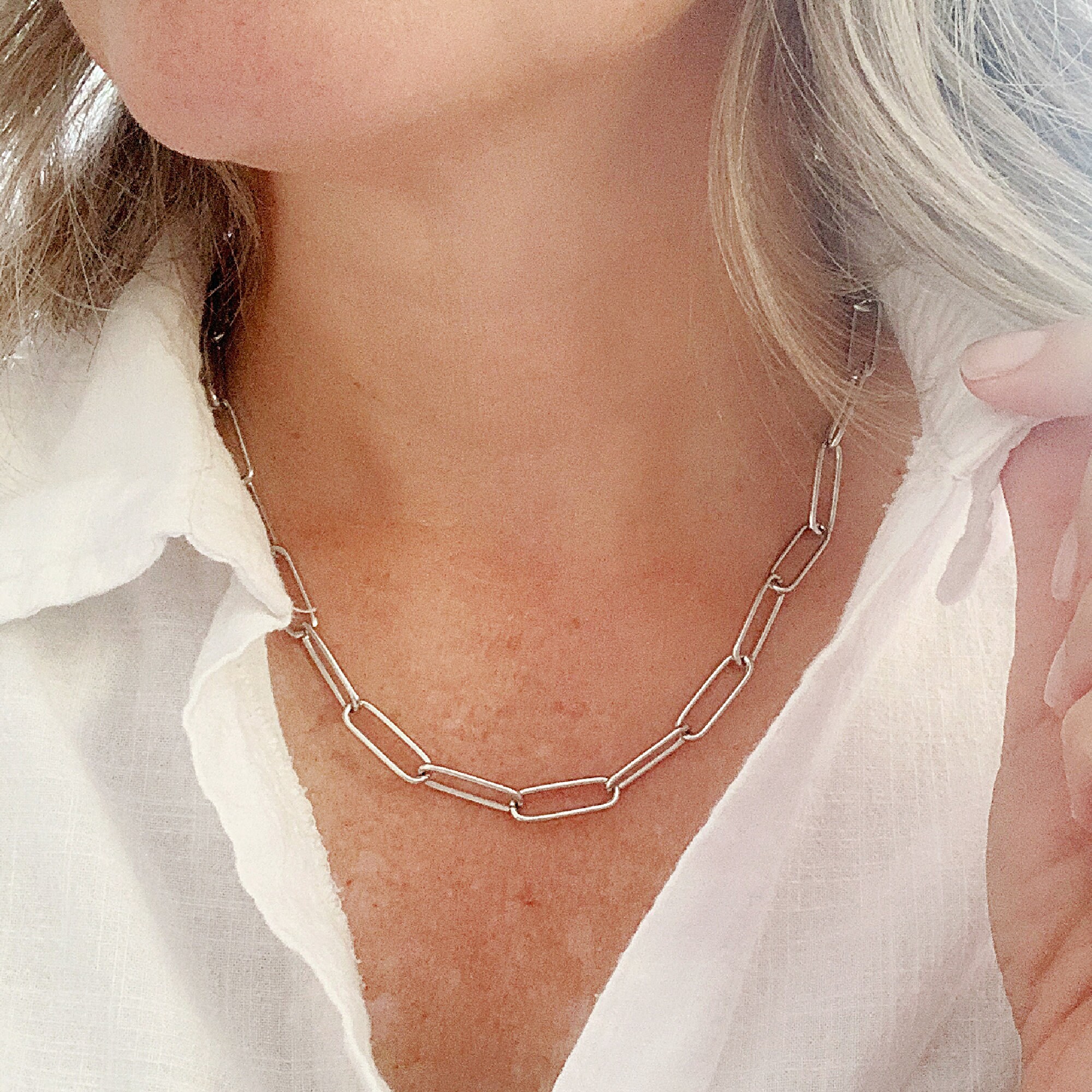 PaperClip Necklace or Bracelet, Womens Trendy Jewelry, Stainless Stee…