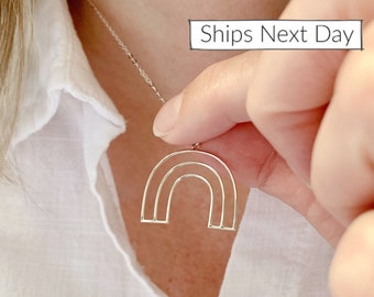 Sterling Silver Rainbow Pendant: Geometric Pride Jewelry