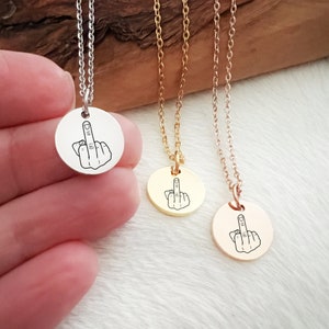 Double Sided Small Charm Necklace, Engraved be kind and middle finger, Funny Gifts for Dad, Rose Gold, Silver, be kind, Middle Finger, mood zdjęcie 3