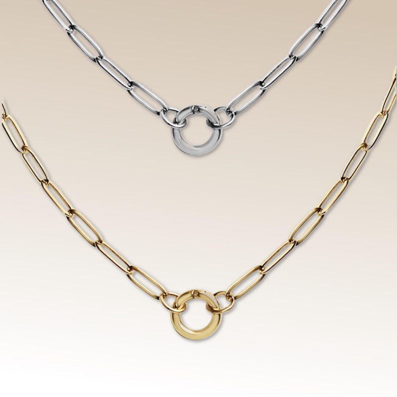 Dual Circle Charm Holder Necklace 18K Gold