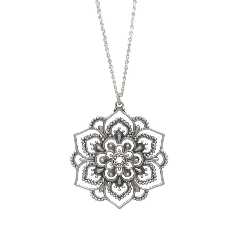 sterling silver flower statement necklace for women yoga Open Mandala Necklace best friend gift large lotus pendant