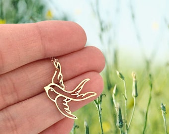 Bird in Flight necklace - bronze swallow on sterling silver necklace - back to school gift for daughter - spread your wings