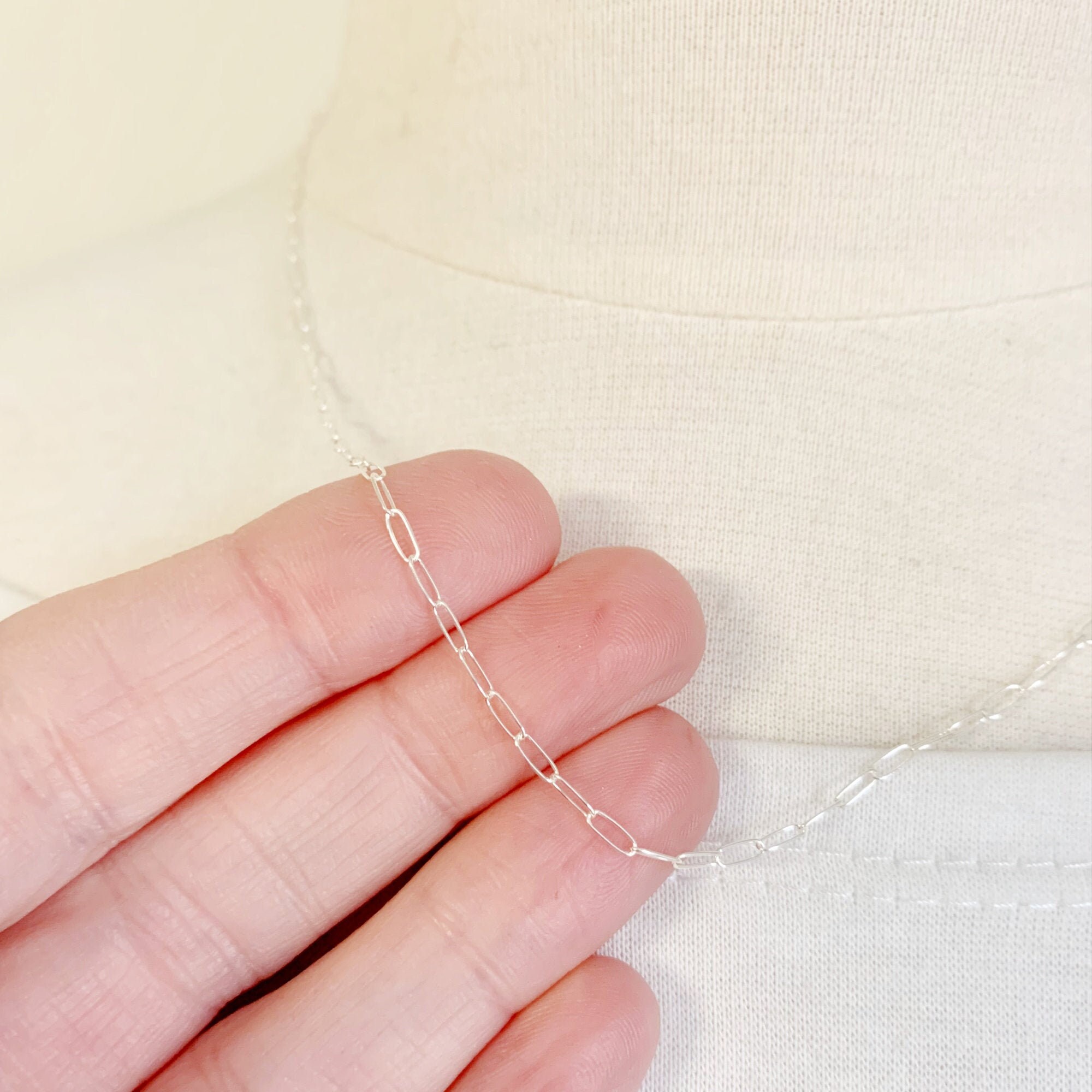 Dainty Sterling silver necklace chain, light paperclip chain, ready t…