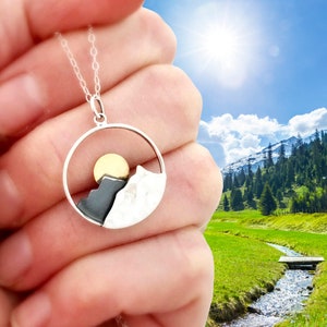 Large Mountain Necklace, The Mountains are Calling and I Must Go, Sterling Silver Jewelry, Sun Necklaces for women, Mothers Day image 1